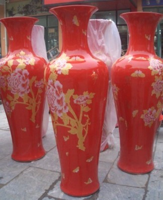 景德镇陶瓷器大花瓶开业落地中国红定做加工生产批发
